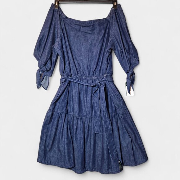 Ralph Lauren Amanthia Denim Chambray Off Shoulder Dress 18W Blue Casual NWT - Picture 3 of 11